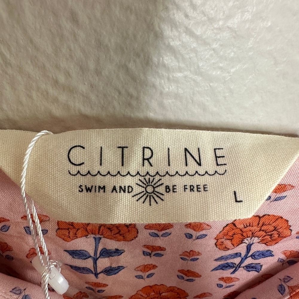 Citrine Swim Lizzie Dress Coral Block Print Floral Maxi Dress Large NEW - Picture 3 of 7